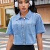 CAMISA CROP DENIM MANGA CORTA