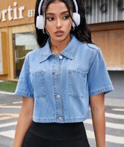 CAMISA CROP DENIM MANGA CORTA